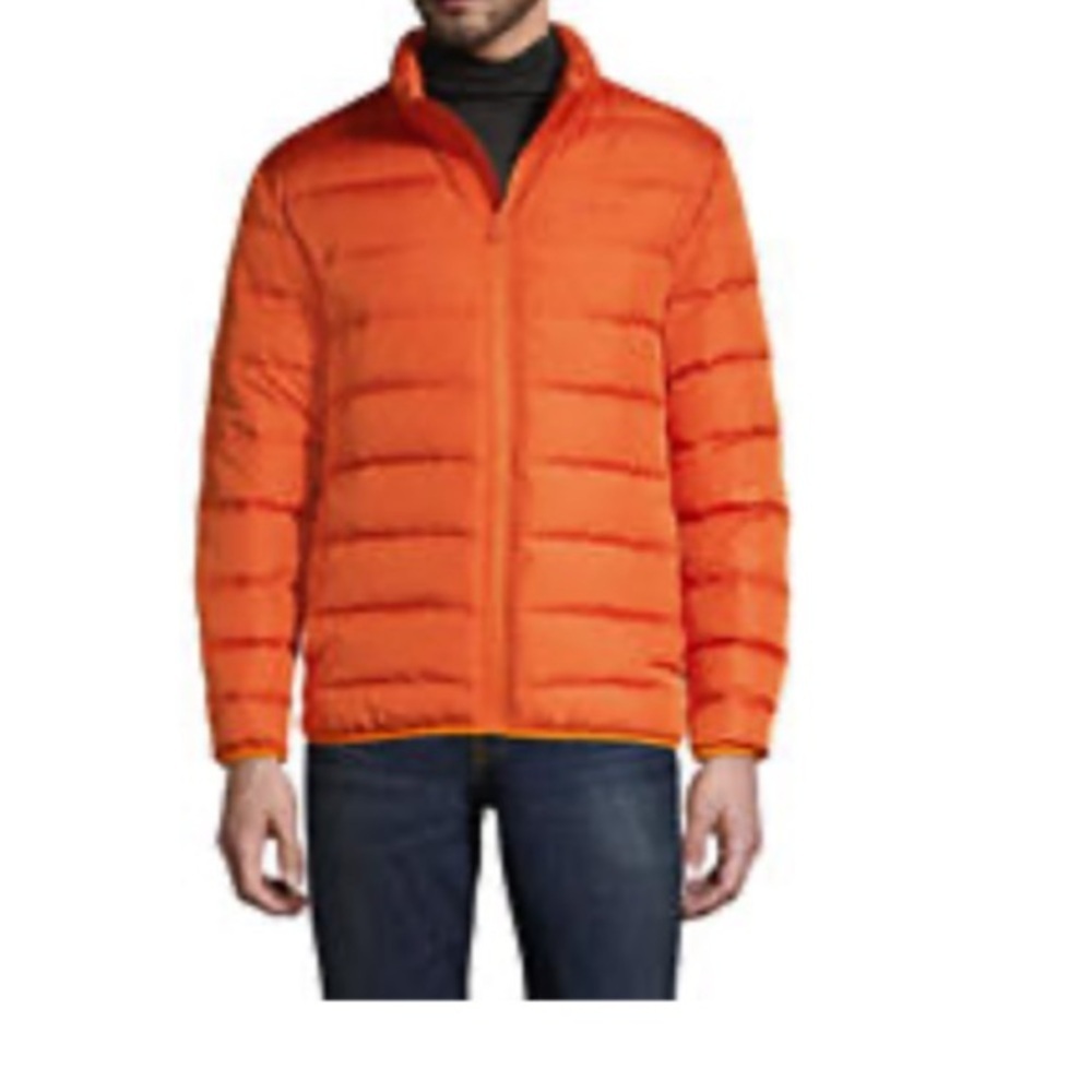 LANDSEND Mens Tall Down Puffer Jacket Warm 600 Fill No Hood Taylor Swift Orange